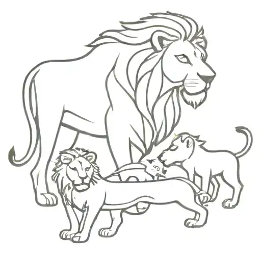 lions , father, mother, 2 daughters tattoo design idea