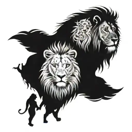 lions , father, mother, 2 daughters tattoo design idea