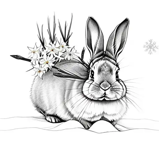 bunny in snow with daffodils poking out tattoo design idea