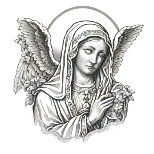 virgin mary catholic woman pray only face  tattoo design idea