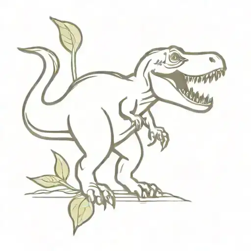 A T-Rex carrying a roll of toilet paper from which a basil plant grows tattoo design idea