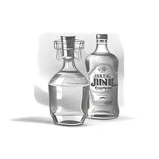 rum and coke bottle couple tattoo design idea