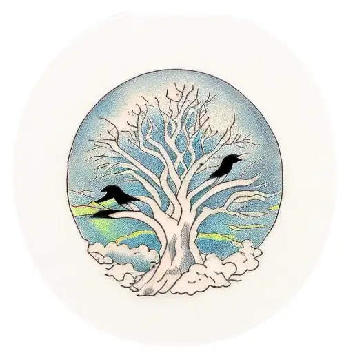 willow tree with ravens and hearts  tattoo design idea