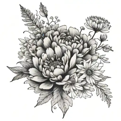 peony dandelion wildflower bouquet  tattoo design idea