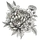 peony dandelion wildflower bouquet  tattoo design idea