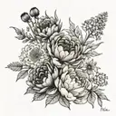 peony dandelion wildflower bouquet  tattoo design idea