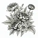 peony dandelion wildflower bouquet  tattoo design idea
