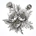 peony dandelion wildflower bouquet  tattoo design idea