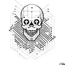 screaming skull, microchip circuit board, binary code tattoo design idea