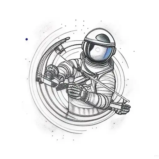 astronaut with archery bow  tattoo design idea