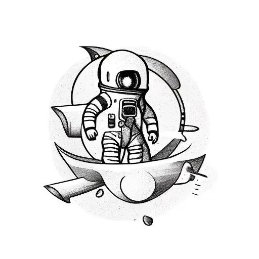 astronaut with archery bow and rocket tattoo design idea