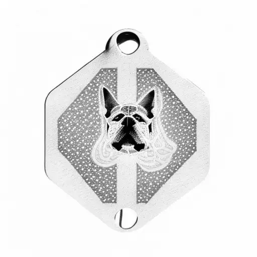 A geometric interpretation of dog tags forming the stars on the American flag, with precise dotwork detailing tattoo design idea