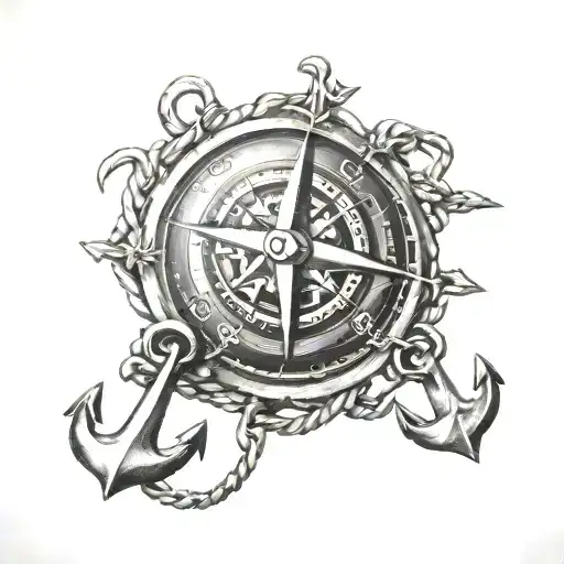 compass chained to anchor connected tattoo design idea