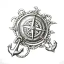 compass chained to anchor connected tattoo design idea