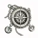 compass chained to anchor connected tattoo design idea