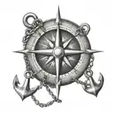 compass chained to anchor connected tattoo design idea