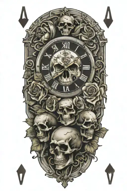 skulls, roses, clock, ace playing card tattoo design idea
