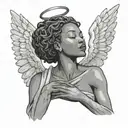 african  female angel looking down from heaven in a wrinkly garment  tattoo design idea