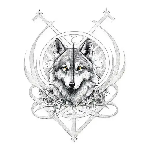 Tattoo that incorporates the Christian Orthodox cross, wolves, a forest, white doves, Harry Potter, Lord of the Rings, M tattoo design idea
