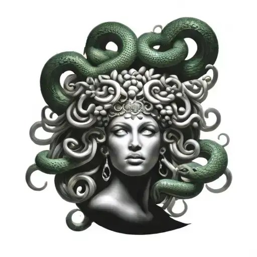 medusa head tattoo with versace ring surrounded and snakes emerging from the head  tattoo design idea