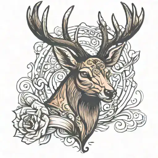 Stag head with text tattoo design idea