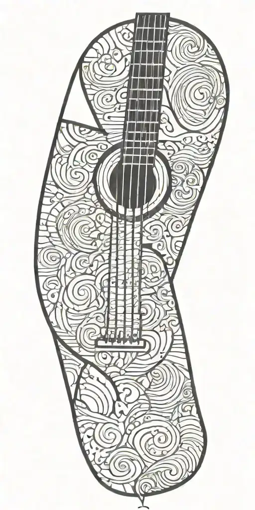 accoustic guitar morphing tattoo design idea