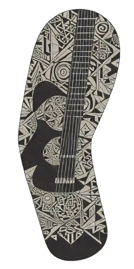 accoustic guitar morphing tattoo design idea