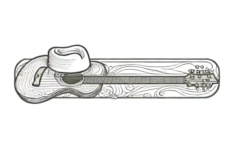 guitar cowboy hat tattoo design idea