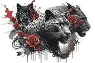 forest right up the nightsky,And on the other side underworld gate.a rose,panther and a samurai in middle.Some smoke  tattoo design idea