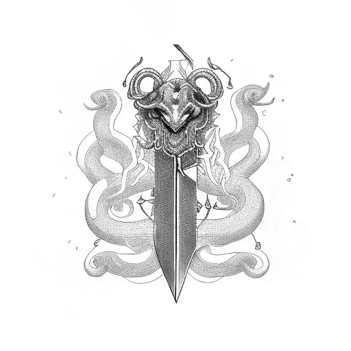 sword  heart snake tattoo design idea