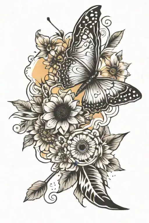 A butterfly, a dove, a sun flowerwith a semi colon tattoo in an arrow. I want it on my fingers tattoo design idea