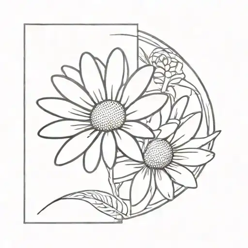 A minimalist tattoo of a daisy blooming into a beautiful flower, representing the growth and love between a mother and daughter tattoo design idea
