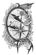 compass coordinates with a tuna and ocean waves tattoo design idea