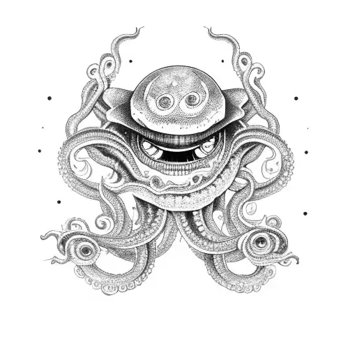 A terrifying monster with multiple eyes and tentacles tattoo design idea