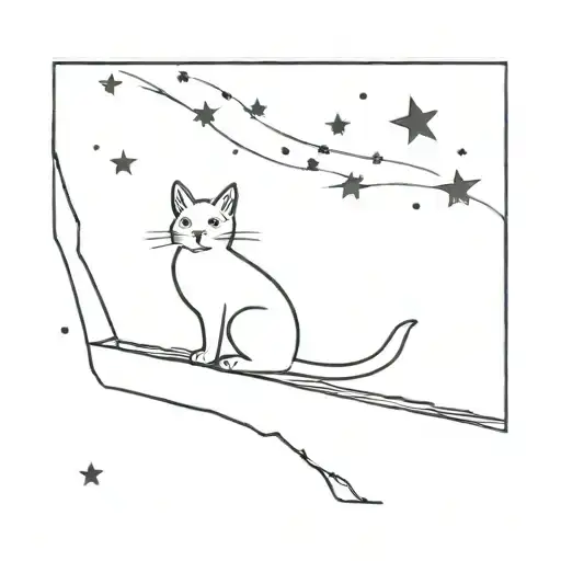 cat on a wall trying to catch stars  tattoo design idea