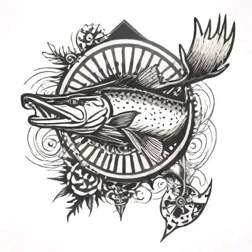 Salmon, moose, darts board ripped tattoo design idea