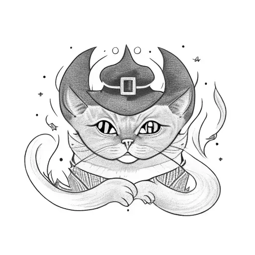 A witch's familiar, such as a black cat, surrounded by enchanting smoke tattoo design idea