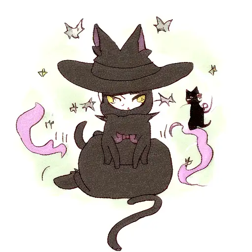 A witch's familiar, such as a black cat, surrounded by enchanting smoke tattoo design idea