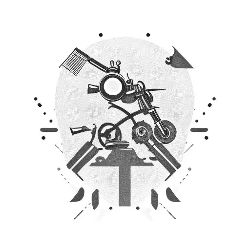 Cleaning tools forming a silhouette of a motorcycle tattoo design idea