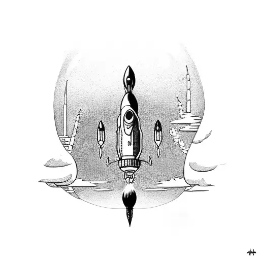rocket ship in the water tattoo design idea