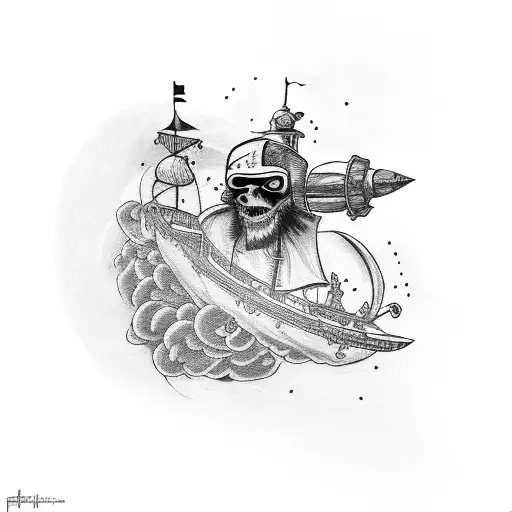 pirate in a rocket ship  tattoo design idea