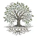 A minimalist tattoo of a tree growing upwards with roots spelling out the word 'success' tattoo design idea