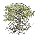 A minimalist tattoo of a tree growing upwards with roots spelling out the word 'success' tattoo design idea
