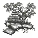 A tree of knowledge with roots shaped like books, symbolizing academic success tattoo design idea