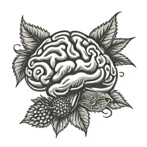 A detailed tattoo featuring a brain made out of dollar bills and strawberries tattoo design idea