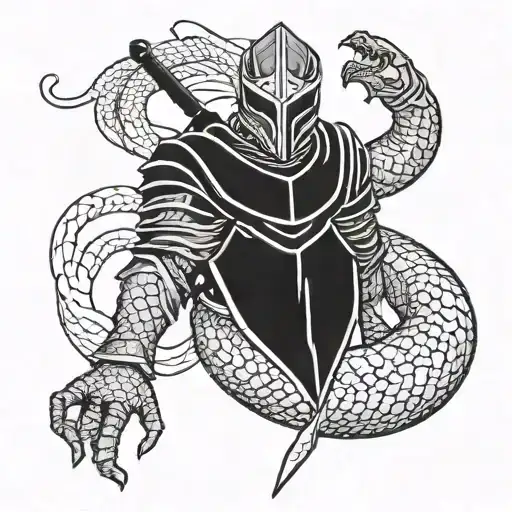 a mighty snake knight in black armor tattoo design idea