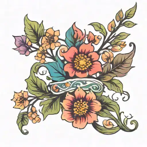 sophisticated realistic Colourful floral vine band minimalist tattoo tattoo design idea