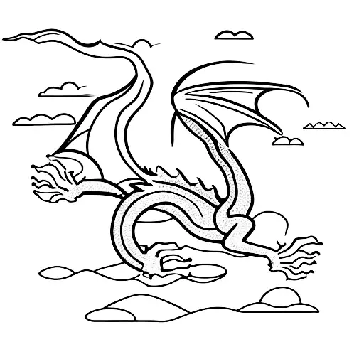 dragon flying around mountains tattoo design idea