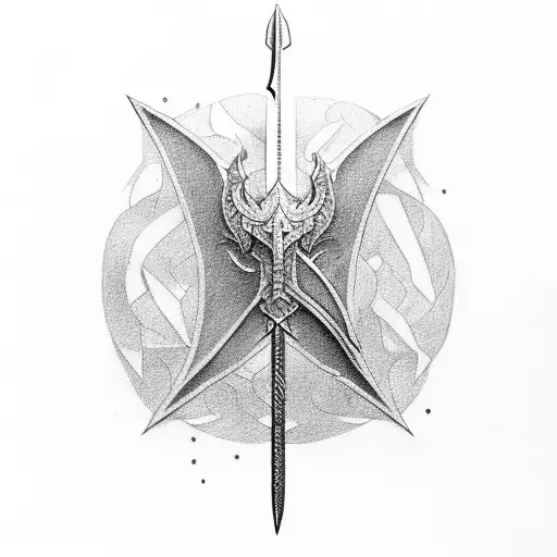 A sword piercing through a dragon's open book tattoo design idea