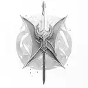 A sword piercing through a dragon's open book tattoo design idea